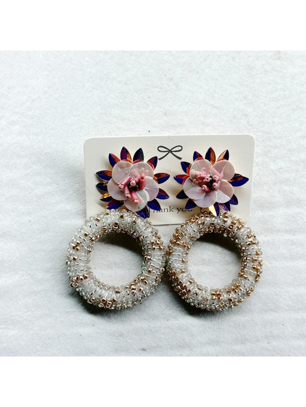 5485gc. Pink Beaded Sequin Earrings